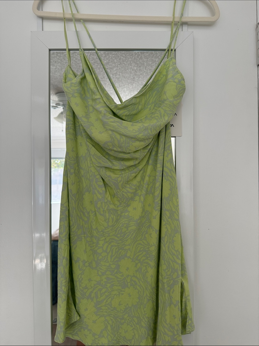 RVCA Lime Green Floral Cowl Slip Dress